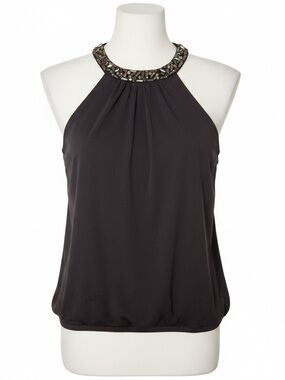 NWT Express Black Embellished Rhinestone Halter Top Blouse S